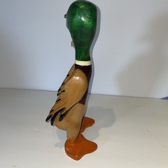 Vtg Lonzo Originals Hand Carved Wooden Duck Figurine 13” Indianapolis Folk Art - Picture 3 of 7